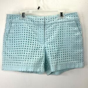 Fleur Bleue Shorts 6 Women Light Blue Mint Lattice Perforated Flat Front Chino